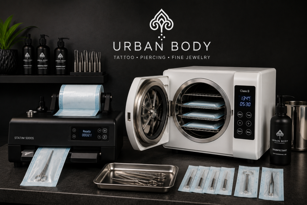 Sterilization piercing studio equipment: Class B and Statim autoclaves at Urban Body Tel Aviv