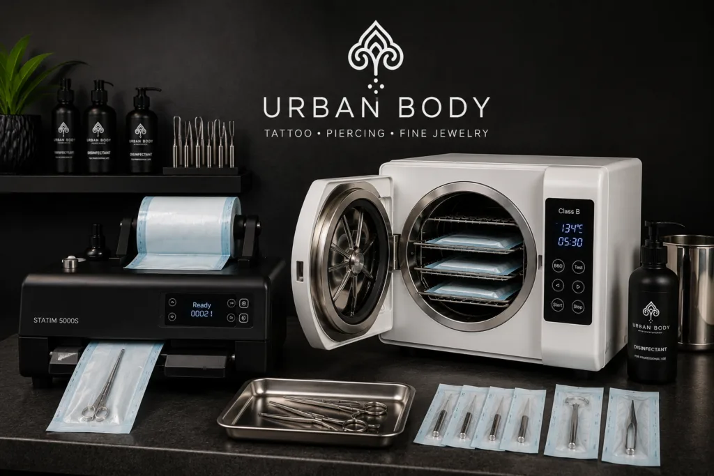 Sterilization piercing studio equipment: Class B and Statim autoclaves at Urban Body Tel Aviv